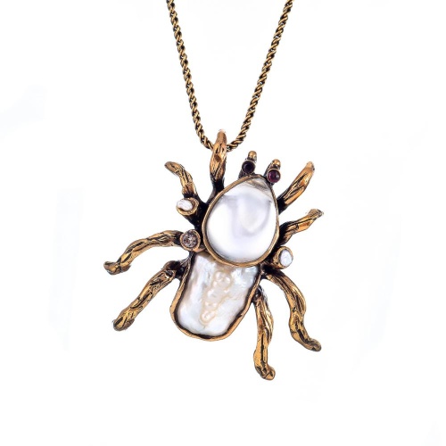 Колье Alcozer&J, паук, горный хрусталь, жемчуг, гранат, AL2512-C98CM25 белый