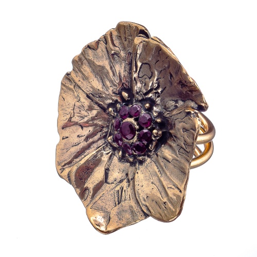 Кольцо Alcozer&J, цветок с гранатом, AL2406-A5104C золотистый фото 2