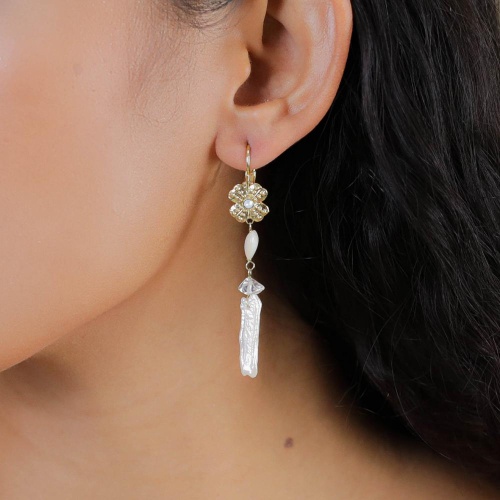 Серьги Franck Herval, Bianca, раковина, хрусталь, перламутр, кристалл, FH26.1-12-70177 белый фото 3