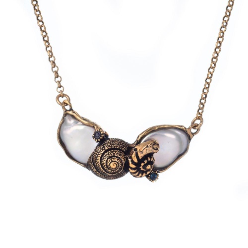 Колье Alcozer&J, жемчуг, сапфир, кристалл Swarovski, AL-C68CY25-R белый фото 2