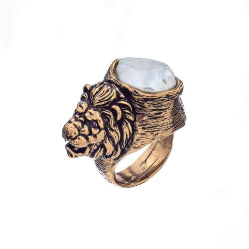 Кольцо Alcozer&J, разъемное, лев с жемчугом и гранатом, AL2308-A58AJ23 золотистый