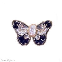 Брошь Moon Paris, бабочка, с кристаллами и жемчугом, Mo-22.10-054 черный