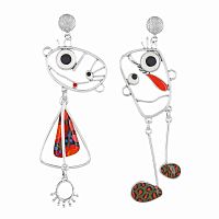 Серьги TARATATA, Filipendule, асимметрия, с цветной смолой и росписью, TT-T26-06927-10M серебристый