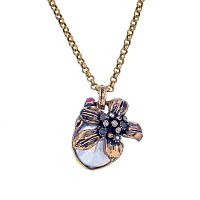 Колье Alcozer&J, жемчуг, рубин, изумруд, Swarovski, AL2502-C68NC24 золотистый