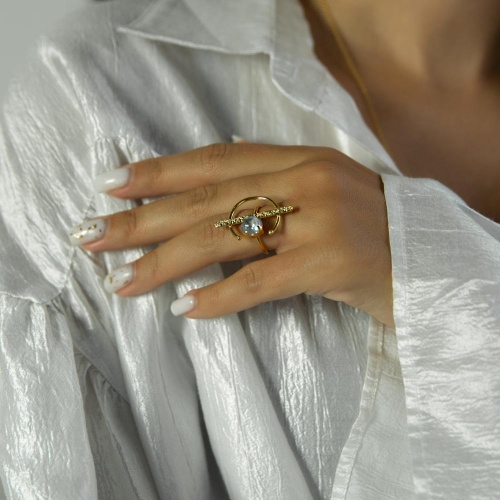 Кольцо Catherine Bijoux, Half moon, разъемное, с кристаллом, CB25.1-5356DG голубой фото 2