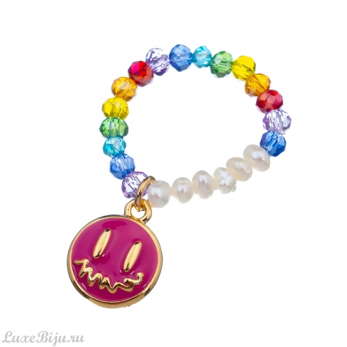 Кольцо Moon Paris, Kids, стрейч, жемчуг, кристаллы, смайл, MK-23.03-018 розовый