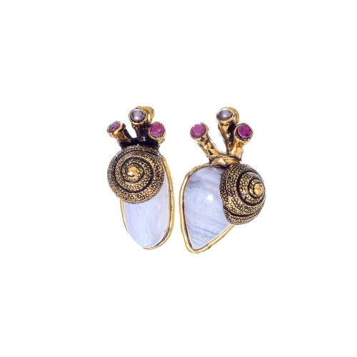 Серьги Alcozer&amp;J, асимметрия, агат, рубин, жемчуг, AL2502-O128BL24 голубой