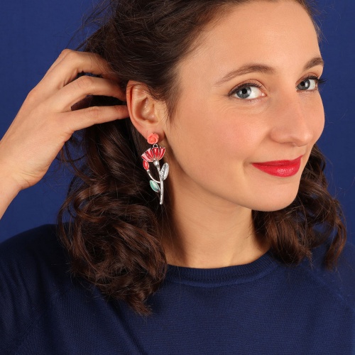 Серьги TARATATA, Folk, цветок из полимерной глины,смола, стразы, TT-H23-03931-10M серебристый фото 4