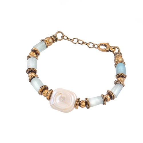 Браслет Alcozer&J, с жемчугом и аквамарином, AL2512-B58GC25 голубой