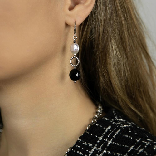 Серьги Lanzerotti, Pianoforte, с жемчугом и ониксом, LZ-25.12-378 черный фото 2