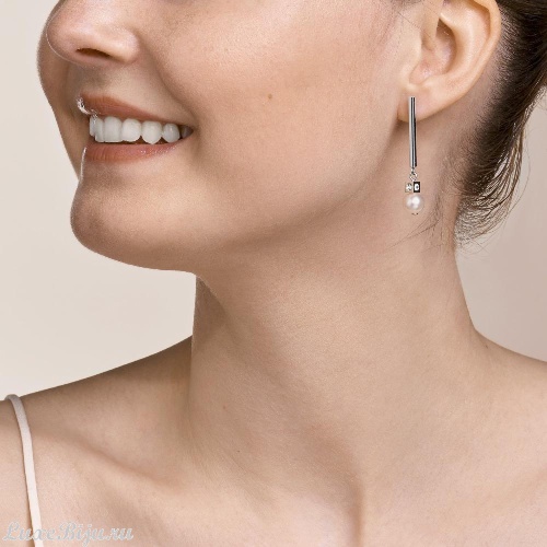 Серьги Coeur de Lion Asymmetry White-Silver 1102/21-1417 фото 4