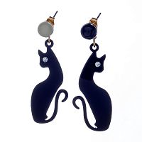 Серьги Moon Paris, Ultra, асимметрия, с кошкой и кристаллом, MU-23.04-004 черный