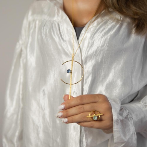 Колье Catherine Bijoux, Half moon, с кристаллом, CB25.1-5355AG голубой фото 4