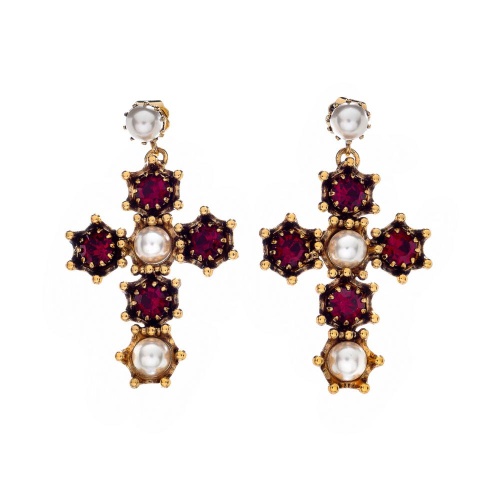 Серьги Celeste G, крест с кристаллами Swarovski и жемчугом, CS26.1-2183 красный