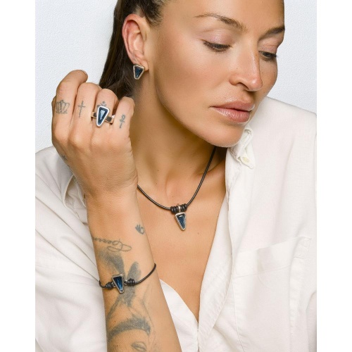 Колье Tra-la-ra, Vertice, кожаное, с кристаллом, TLR25-250P202 синий фото 2