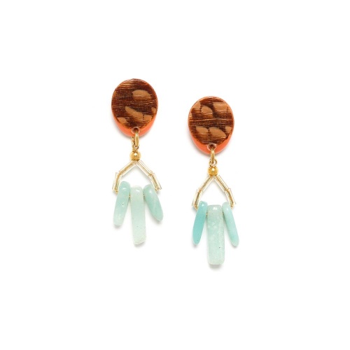Серьги Nature Bijoux, Galapagos, с амазонитом и шпоном в смоле, NB23.1-12-78213 коричневый