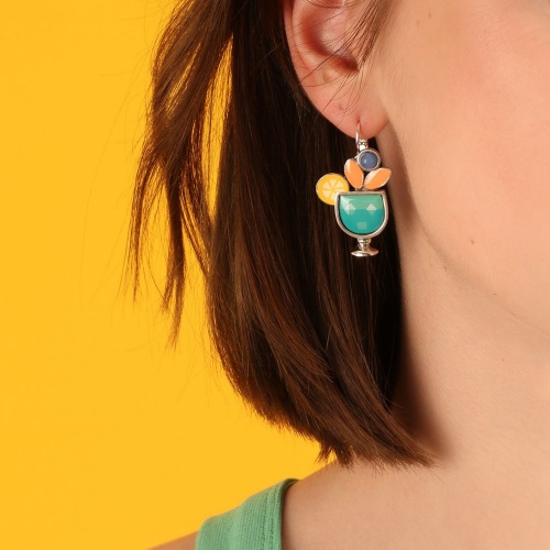 Серьги TARATATA, Cocktail, с цветной смолой и нефритовыми бусинами, TT-E24-05743-10M серебристый фото 3