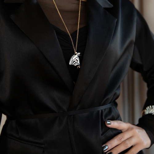 Колье Polina Firenze, зебра с кристаллами и эмалью, PF25.2-PE4284 белый фото 3