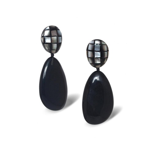 Серьги Nature Bijoux, Rivoli, с перламутровой мозайкой и рогом, NB26.2-12-90743 черный