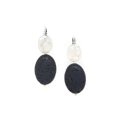 Серьги Nature Bijoux, Volcan, с перламутром и вулканической лавой, NB25.2-12-90346 черный