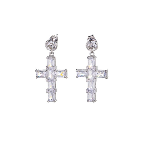 Серьги Moon Paris, Ringo Queen, с крестом и кристаллами, MRQ-26.01-002 серебристый