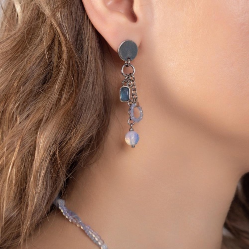 Серьги Lanzerotti, Hello babe!, лунный камень, кристаллы, халцедон, LZ-25.07-213 голубой фото 2