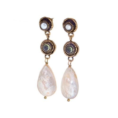 Серьги Alcozer&J, с жемчугом и хризолитом, AL-O48AD24-R белый