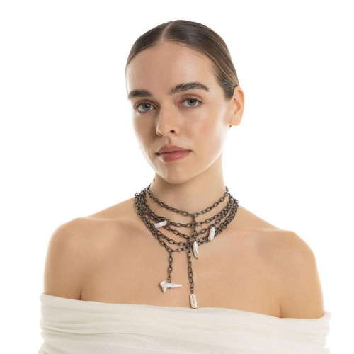 Колье Katerina Vassou, Tempo, многослойное, с жемчугом, KV26.1-405876B серебристый фото 2