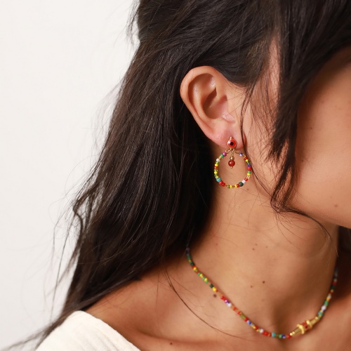 Серьги Nature Bijoux, Raksha, асимметрия,сердолик,цветной бисер,эмаль, NB22.1-12-77357 золотистый фото 9