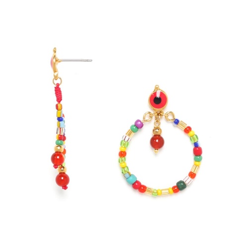 Серьги Nature Bijoux, Raksha, асимметрия,сердолик,цветной бисер,эмаль, NB22.1-12-77357 золотистый фото 4