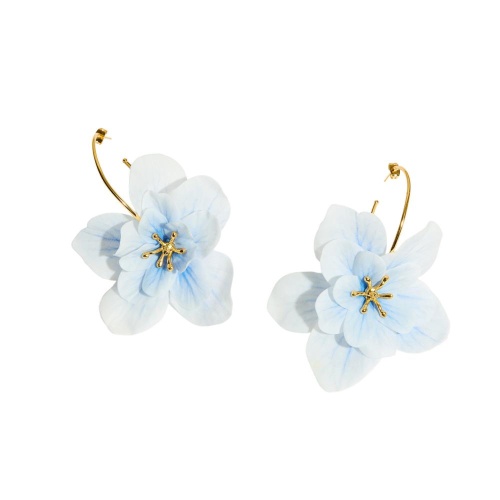 Серьги Catherine Bijoux, Lotus flower, полукольца с цветком, CB26.1-5705FG голубой