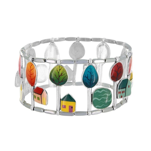Браслет TARATATA, Mon ptit village, с цветной смолой, узорами, гематитом, TT-H25-03304-10M серебристый