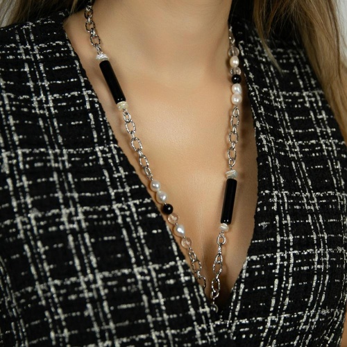 Колье Lanzerotti, Pianoforte, жемчуг, оникс, агат, хрусталь, LZ-25.12-382 черный фото 3