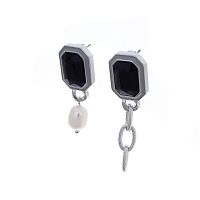 Серьги Moon Paris, Ringo, асимметричные, с кристаллом и жемчугом, MR-22.03-052 черный