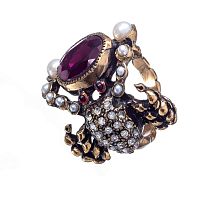 Кольцо Alcozer&J, скорпион, жемчуг, гранат, кр.Swarovski, AL-A4215C золотистый