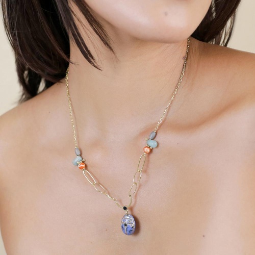 Колье Franck Herval, Layla, скарабей, яшма, амазонит, Swarovski, FH25.1-15-64362 синий фото 4
