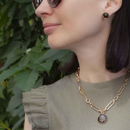 Пусеты Fiore Luna COFFE AGATE, LE1107 BR/G фото 2