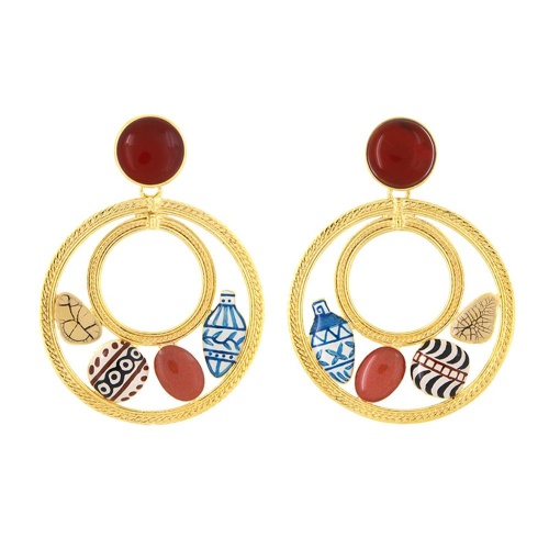 Серьги TARATATA, Antique, асимметрия, смола, пудра, сердолик, TT-H25-07962-20M золотистый