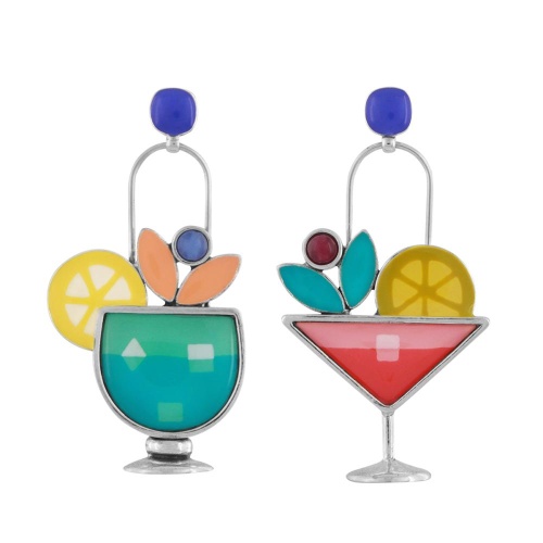 Серьги TARATATA, Cocktail, асимметричные, с цветной смолой,бусинами, TT-E24-05945-10M серебристый