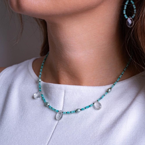 Колье Lanzerotti, Ispirazione, амазонит, жемчуг, пренит, LZ-24.10-383 бирюзовый фото 3