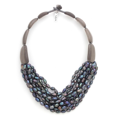 Колье Nature Bijoux, Pebble Beach, жемчуг и эбеновое дерево, NB25.2-15-43610 серый