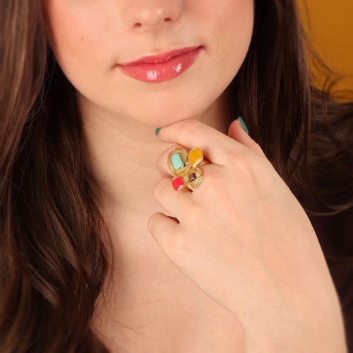 Кольцо TARATATA, Joyeuse, разъемное,со смолой,стеклянными бусинами, TT-H24-11420-20M золотистый фото 3