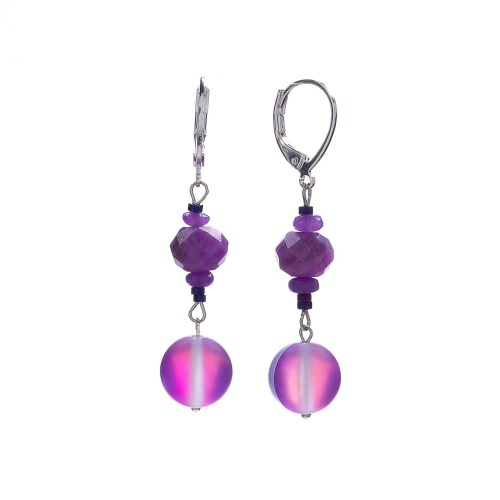 Серьги Lanzerotti, Pervinca, с сугилитом, агатом и кристаллом матовым, LZ-22.05-102 фиолетовый