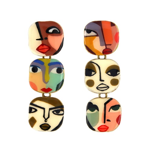 Серьги TARATATA, Girls, асимметрия,с рисунком в прозрачной смоле, TT-H26-03925-30M золотистый