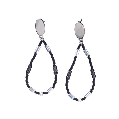 Серьги Lanzerotti, Coniglio, с жемчугом, кристаллами и гематитом, LZ-22.11-399 черный