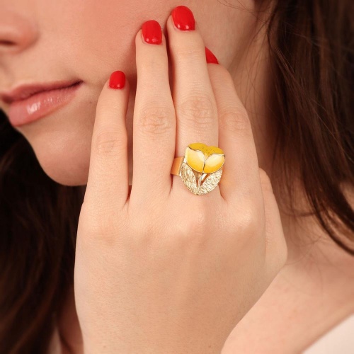 Кольцо TARATATA, Crocus, разъемное,цветная смола и микрошарики, TT-H24-02409-20Y желтый фото 4