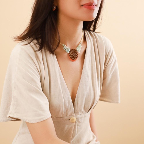 Колье Nature Bijoux, Galapagos, шпон в смоле, амазонит, цитрин, NB23.1-15-42571 коричневый фото 3