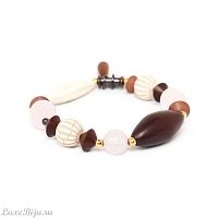 Браслет Nature Bijoux, Choco rose, говлит,железное и роз.дерево,розов.кварц, NB22.1-13-42090 коричневый