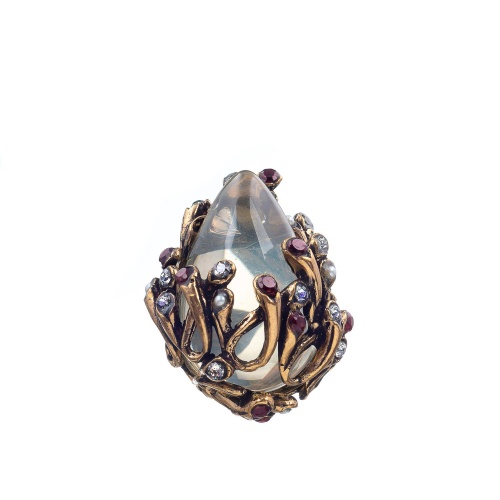 Кольцо Alcozer&J, лимонный кварц, жемчуг,гранат, Swarovski, AL2312-A228AC23 золотистый фото 2
