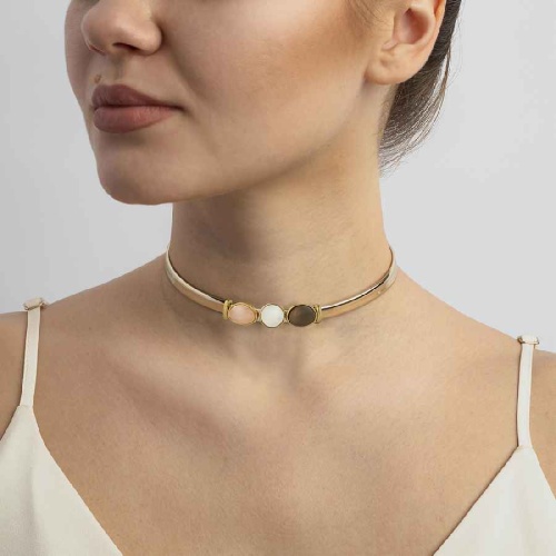 Чокер Possebon  mother mosaic/tiger eye/quartz rose фото 2